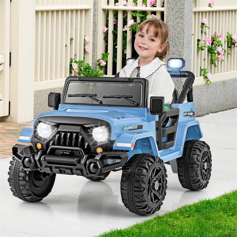 12V Kids Ride on Truck Car with Threaded Wheels, 3 Speeds Battery Powered Electric Vehicle Toy Car for Boys & Girls 3+