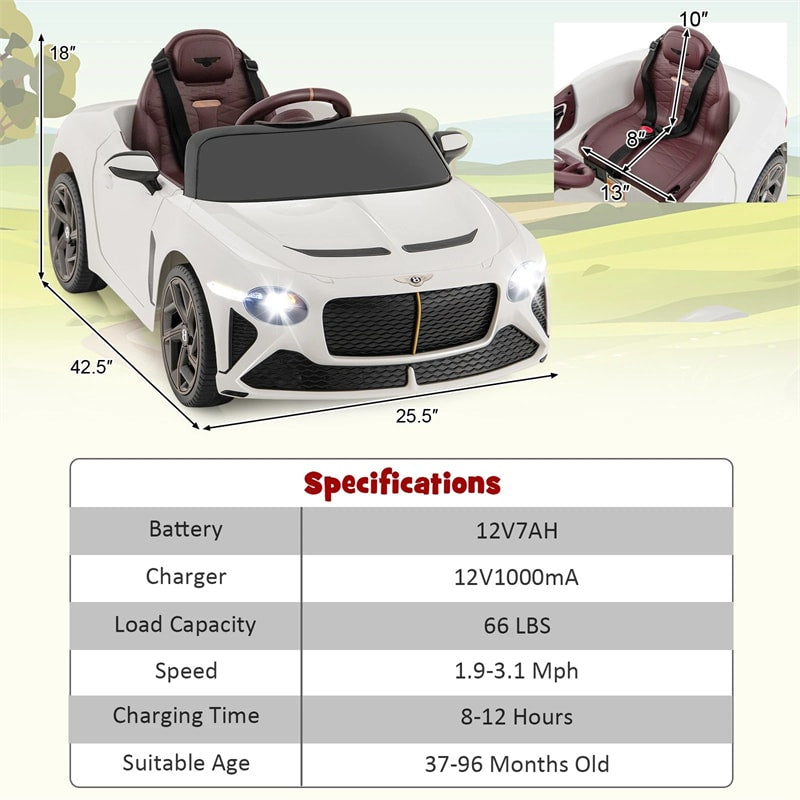 12V Licensed Bentley Bacalar Battery Kids Ride-on Toy Car with Remote Control, Scissor Doors, Lights & Sound Effects