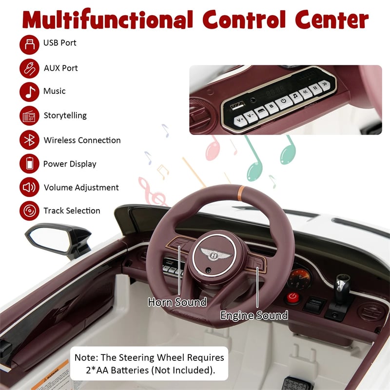 12V Licensed Bentley Bacalar Battery Kids Ride-on Toy Car with Remote Control, Scissor Doors, Lights & Sound Effects