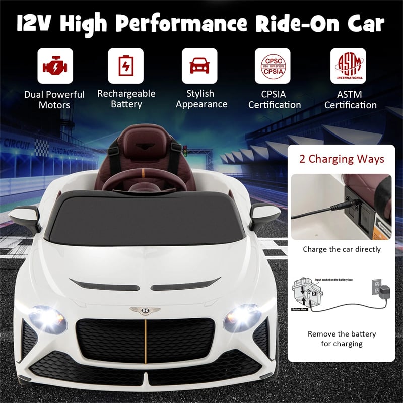 12V Licensed Bentley Bacalar Battery Kids Ride-on Toy Car with Remote Control, Scissor Doors, Lights & Sound Effects