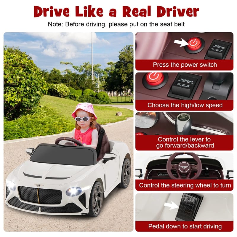12V Licensed Bentley Bacalar Battery Kids Ride-on Toy Car with Remote Control, Scissor Doors, Lights & Sound Effects