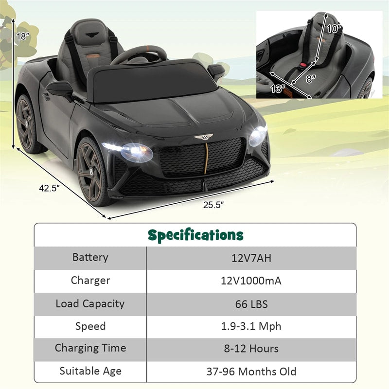 12V Licensed Bentley Bacalar Battery Kids Ride-on Toy Car with Remote Control, Scissor Doors, Lights & Sound Effects