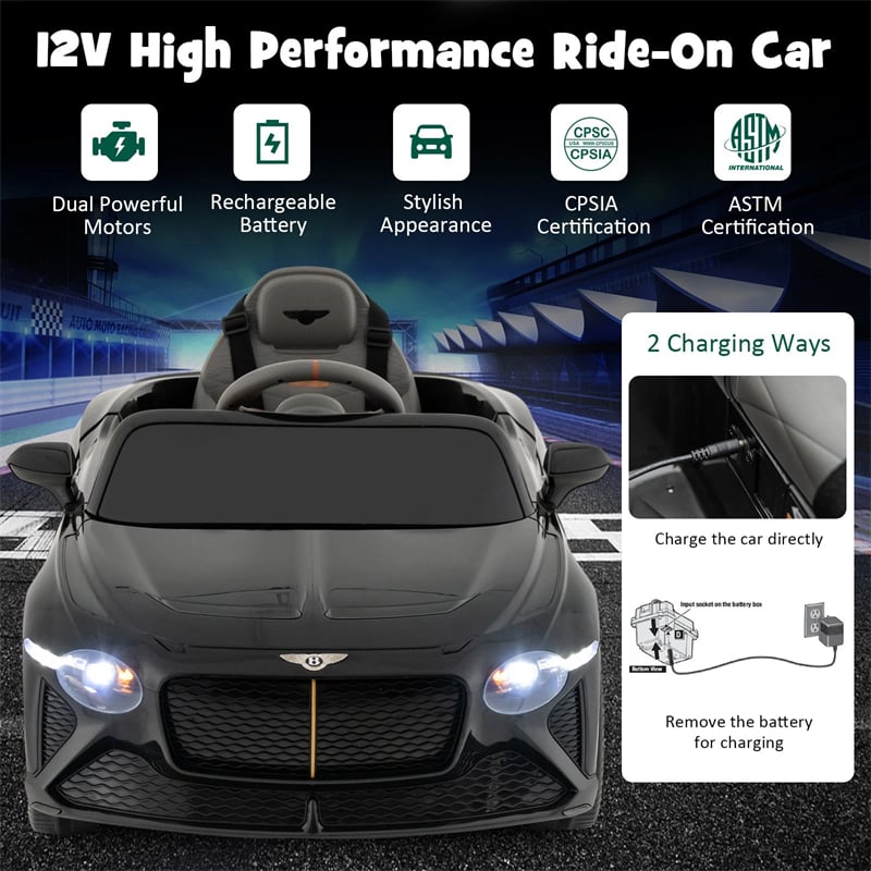 12V Licensed Bentley Bacalar Battery Kids Ride-on Toy Car with Remote Control, Scissor Doors, Lights & Sound Effects
