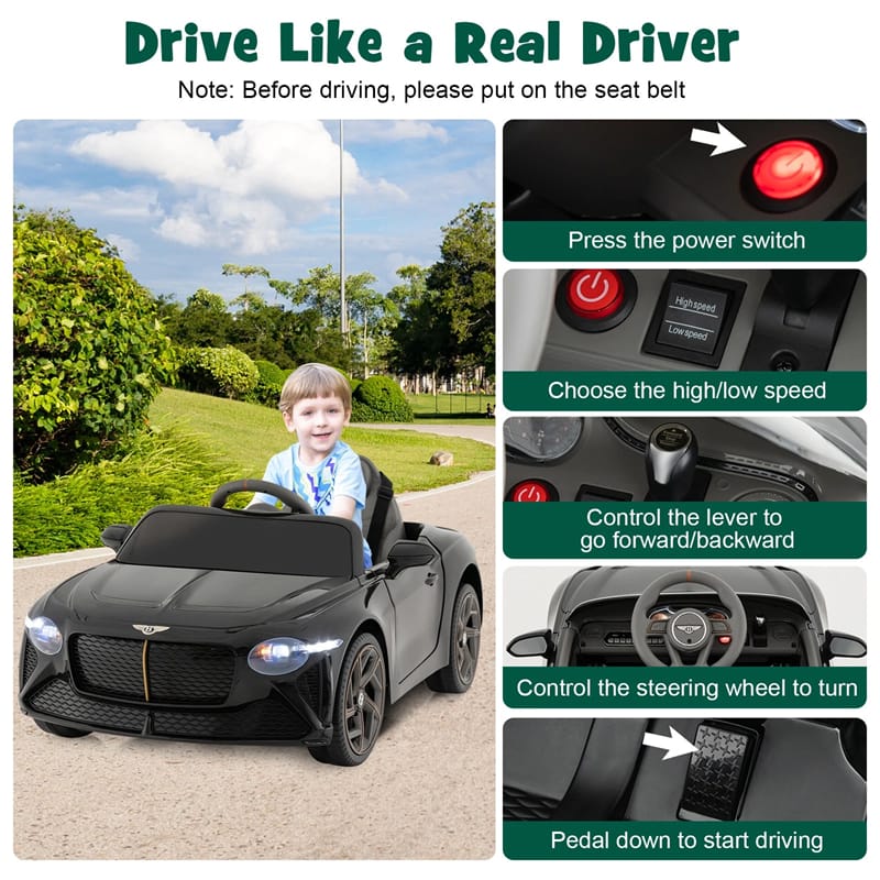 12V Licensed Bentley Bacalar Battery Kids Ride-on Toy Car with Remote Control, Scissor Doors, Lights & Sound Effects