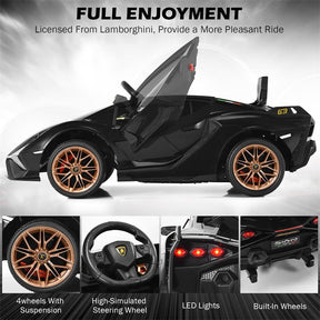 12V Licensed Lamborghini Sian FKP 37 Kids Ride-On Car with Remote, Electric Toy Roadster Carbon Fiber Textured for Toddler