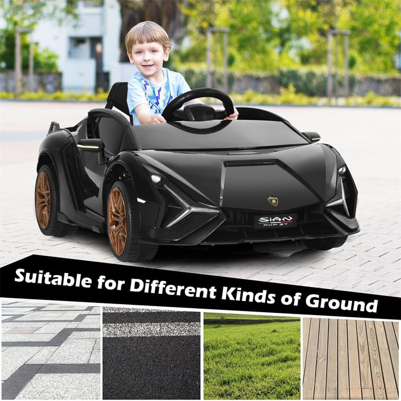 12V Licensed Lamborghini Sian FKP 37 Kids Ride-On Car with Remote, Electric Toy Roadster Carbon Fiber Textured for Toddler