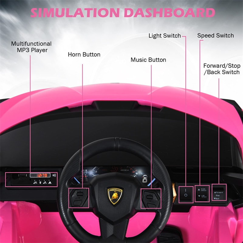 12V Licensed Lamborghini Sian FKP 37 Kids Ride-On Car with Remote, Electric Toy Roadster Carbon Fiber Textured for Toddler