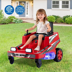 12V Kids Ride-On Lawn Mower with 360° Twist & Turn, Dual Control Sticks, LED Lights, Toddler Electric Car Toy for Boys & Girls Aged 3-8