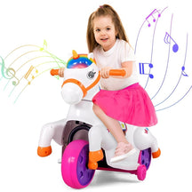 12V Unicorn Ride on Toy with Training Wheels & Horse Riding Mode, 3-Wheeler Battery Powered Motorized Electric Ride on Pony Toy Car for Kids