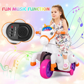 12V Unicorn Ride on Toy with Training Wheels & Horse Riding Mode, 3-Wheeler Battery Powered Motorized Electric Ride on Pony Toy Car for Kids