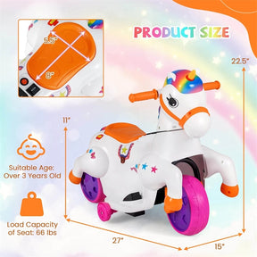 12V Unicorn Ride on Toy with Training Wheels & Horse Riding Mode, 3-Wheeler Battery Powered Motorized Electric Ride on Pony Toy Car for Kids