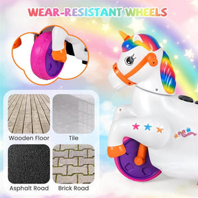 12V Unicorn Ride on Toy with Training Wheels & Horse Riding Mode, 3-Wheeler Battery Powered Motorized Electric Ride on Pony Toy Car for Kids
