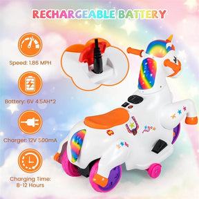 12V Unicorn Ride on Toy with Training Wheels & Horse Riding Mode, 3-Wheeler Battery Powered Motorized Electric Ride on Pony Toy Car for Kids