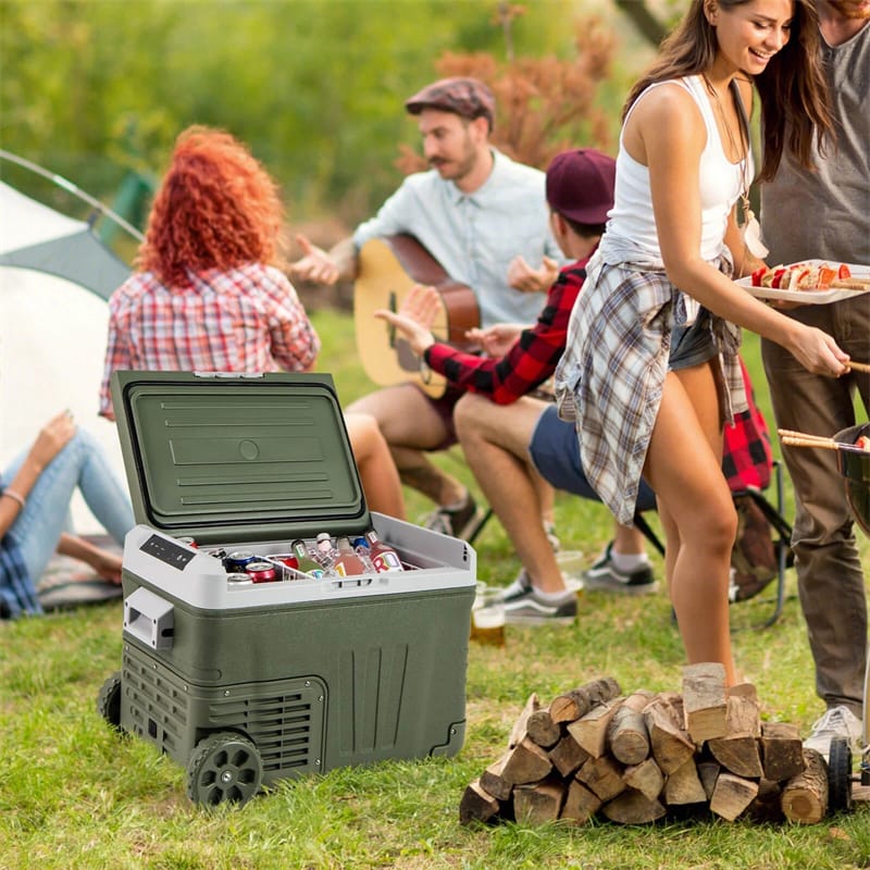 12/24V Portable Car Refrigerator, 37/53QT Car Fridge Freezer Electric Cooler with Wheels & -4℉~68℉ Adjustable Range for Camping RV Travel