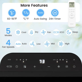 14000 BTU Inverter Portable Air Conditioner, WiFi Smart 3-in-1 AC Unit with Dehumidifier & Fan, App/Voice Control, Window Kit for 650 Sq. Ft Rooms