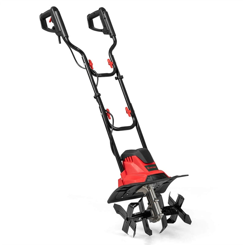 14" 10 Amp Corded Electric Tiller Cultivator, Garden Rototiller with Foldable Handle, 9" Tilling Depth & Safety Lock for Lawn Soil Digging