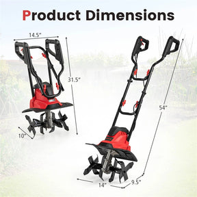 14" 10 Amp Corded Electric Tiller Cultivator, Garden Rototiller with Foldable Handle, 9" Tilling Depth & Safety Lock for Lawn Soil Digging