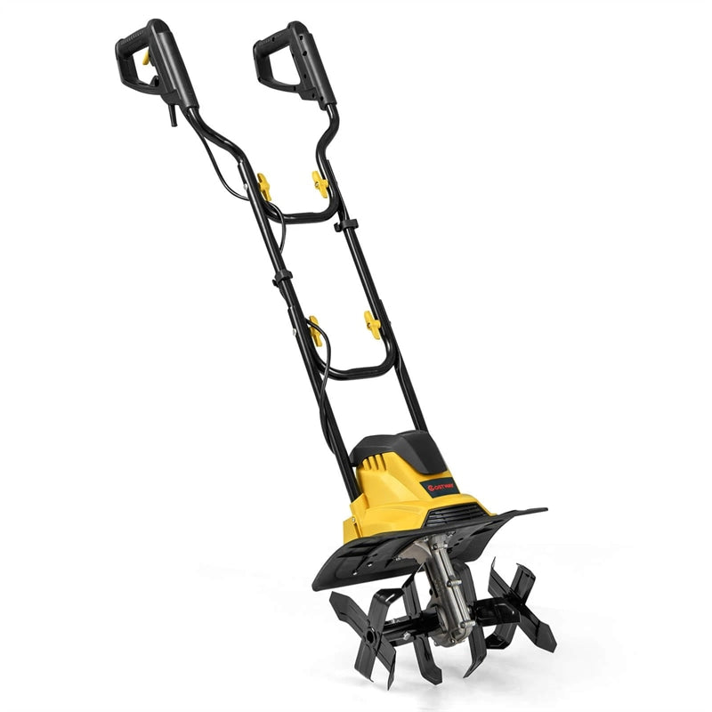 14" 10 Amp Corded Electric Tiller Cultivator, Garden Rototiller with Foldable Handle, 9" Tilling Depth & Safety Lock for Lawn Soil Digging