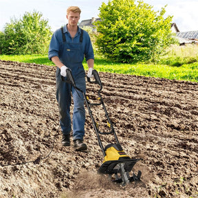 14" 10 Amp Corded Electric Tiller Cultivator, Garden Rototiller with Foldable Handle, 9" Tilling Depth & Safety Lock for Lawn Soil Digging