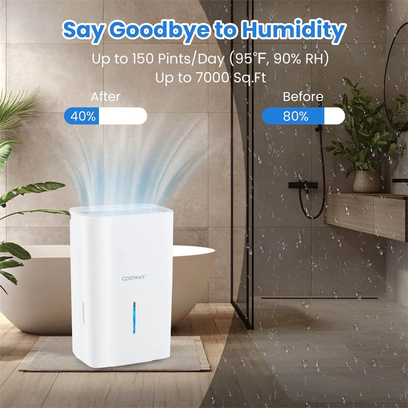 150 Pints Energy Star Dehumidifier with Pump Drain Hose, 7000 Sq.Ft Portable Dehumidifier w/24H Timer, LED Display & Auto Defrost for Basement, Garage