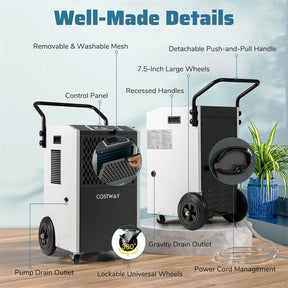 154 Pints Commercial Dehumidifier with Pump & Drain Hose, Heavy Duty Portable Industrial for Home Basements Job Sites