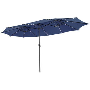 15FT Double-Sided Patio Umbrella with 48 Solar LED Lights & Crank, 12 Ribs Large Outdoor Market Umbrella for Poolside, Garden & Backyard