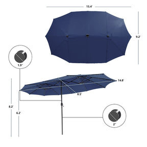 15FT Double-Sided Patio Umbrella with 48 Solar LED Lights & Crank, 12 Ribs Large Outdoor Market Umbrella for Poolside, Garden & Backyard