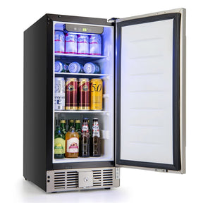 15 Inch Beverage Refrigerator, Built-in/Freestanding Undercounter Drink Fridge Cooler with Stainless Steel Door & Removable Shelves for Soda Beer Wine