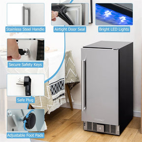 15 Inch Beverage Refrigerator, Built-in/Freestanding Undercounter Drink Fridge Cooler with Stainless Steel Door & Removable Shelves for Soda Beer Wine