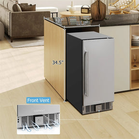 15 Inch Beverage Refrigerator, Built-in/Freestanding Undercounter Drink Fridge Cooler with Stainless Steel Door & Removable Shelves for Soda Beer Wine