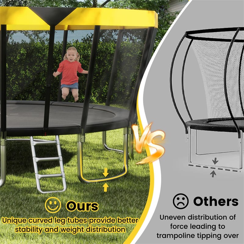 16FT Outdoor Trampoline, ASTM Approved Recreational Trampoline with Safety Enclosure Net & Ladder, 500LBS Weight Capacity for Kids Adults Backyard