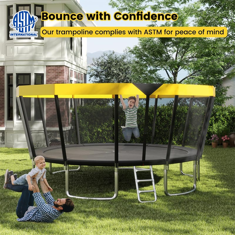 16FT Outdoor Trampoline, ASTM Approved Recreational Trampoline with Safety Enclosure Net & Ladder, 500LBS Weight Capacity for Kids Adults Backyard