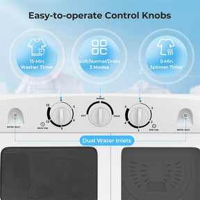 17.6 LBS Portable Washing Machine, Twin Tub Spin Top Load Washer Dryer Combo for RV Dorm Apartment