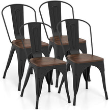 Set of 4 Industrial Vintage Stackable Metal Chairs, 18" Counter Bar Dining Chairs with High Backrest & Wood Seat for Home Kitchen Cafe Bar