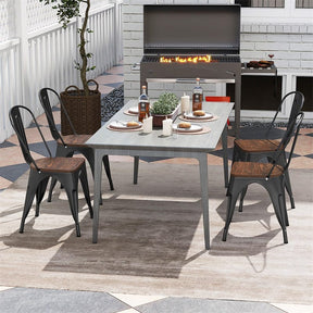 Set of 4 Industrial Vintage Stackable Metal Chairs, 18" Counter Bar Dining Chairs with High Backrest & Wood Seat for Home Kitchen Cafe Bar