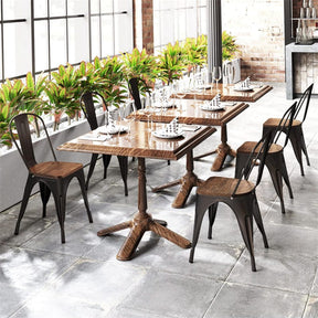 Set of 4 Industrial Vintage Stackable Metal Chairs, 18" Counter Bar Dining Chairs with High Backrest & Wood Seat for Home Kitchen Cafe Bar
