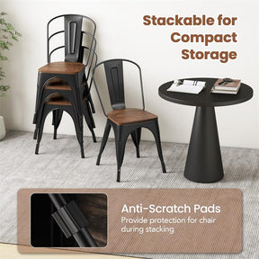 Set of 4 Industrial Vintage Stackable Metal Chairs, 18" Counter Bar Dining Chairs with High Backrest & Wood Seat for Home Kitchen Cafe Bar