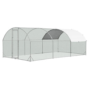 19 FT Large Metal Chicken Coop, Walk-in Dome Poultry Cage Hen Run House Rabbits Habitat Cage with Waterproof PE Cover for Backyard Farm