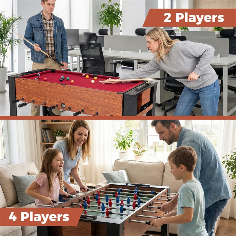 2-in-1 Swivel Game Table, 54 Inch Full Size Foosball & Pool Combo Table with All Accessories, Indoor Arcade Table for Home Game Room & Adults