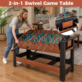 2-in-1 Swivel Game Table, 54 Inch Full Size Foosball & Pool Combo Table with All Accessories, Indoor Arcade Table for Home Game Room & Adults