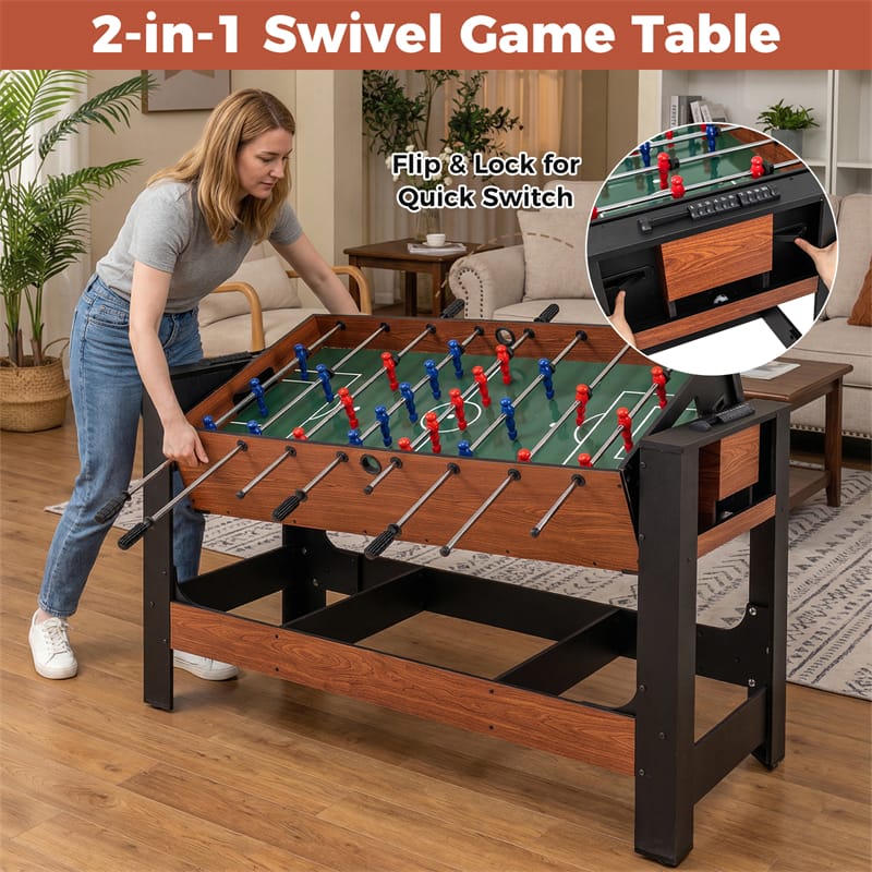 2-in-1 Swivel Game Table, 54 Inch Full Size Foosball & Pool Combo Table with All Accessories, Indoor Arcade Table for Home Game Room & Adults