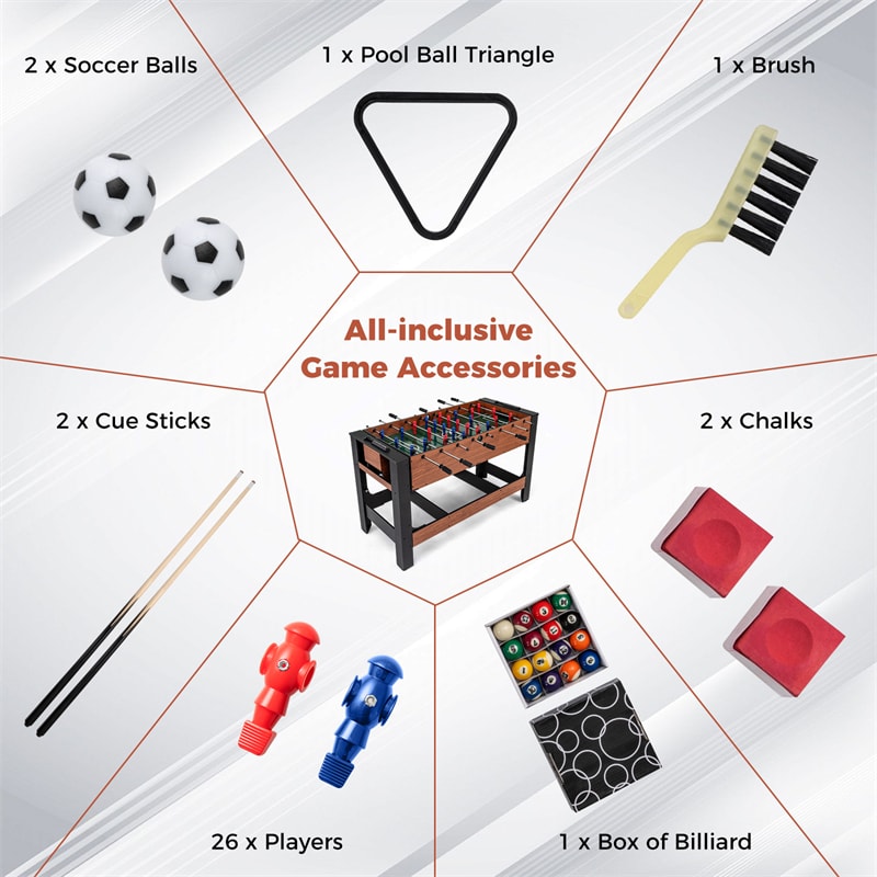 2-in-1 Swivel Game Table, 54 Inch Full Size Foosball & Pool Combo Table with All Accessories, Indoor Arcade Table for Home Game Room & Adults