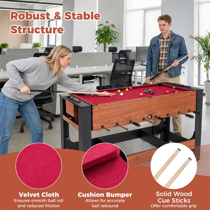 2-in-1 Swivel Game Table, 54 Inch Full Size Foosball & Pool Combo Table with All Accessories, Indoor Arcade Table for Home Game Room & Adults