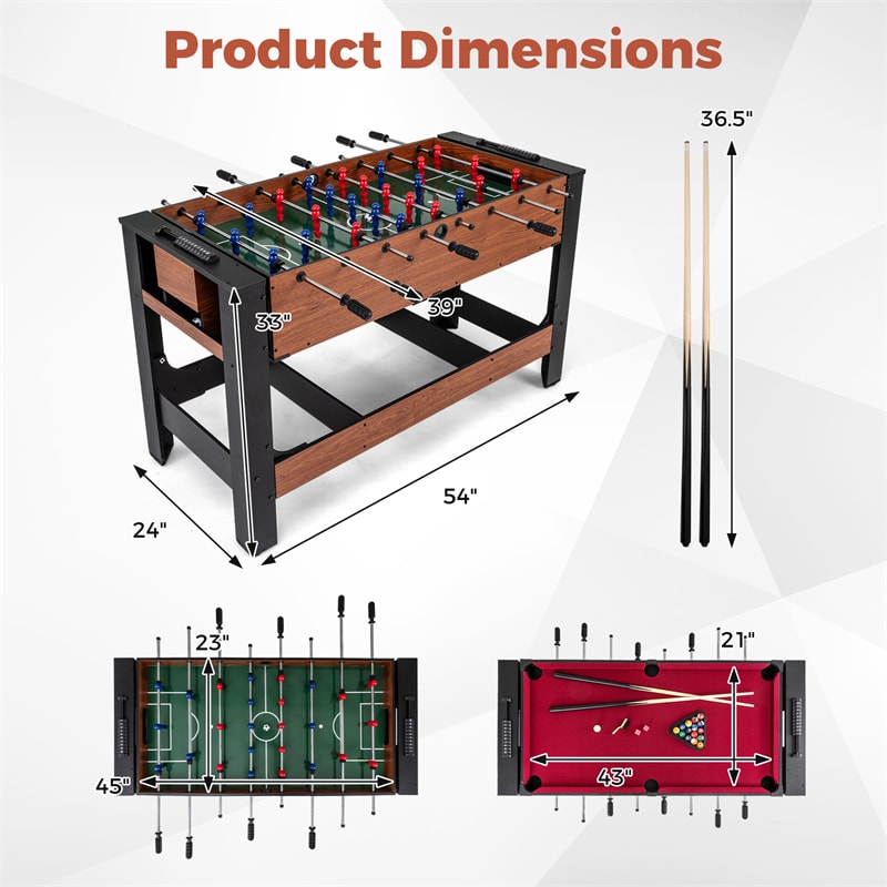 2-in-1 Swivel Game Table, 54 Inch Full Size Foosball & Pool Combo Table with All Accessories, Indoor Arcade Table for Home Game Room & Adults