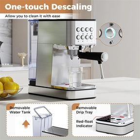 20 Bar Espresso Machine, Compact Stainless Steel Coffee Maker with Milk Frother, 57oz Water Tank & Hot Water for Latte, Cappuccino & Cold Brew