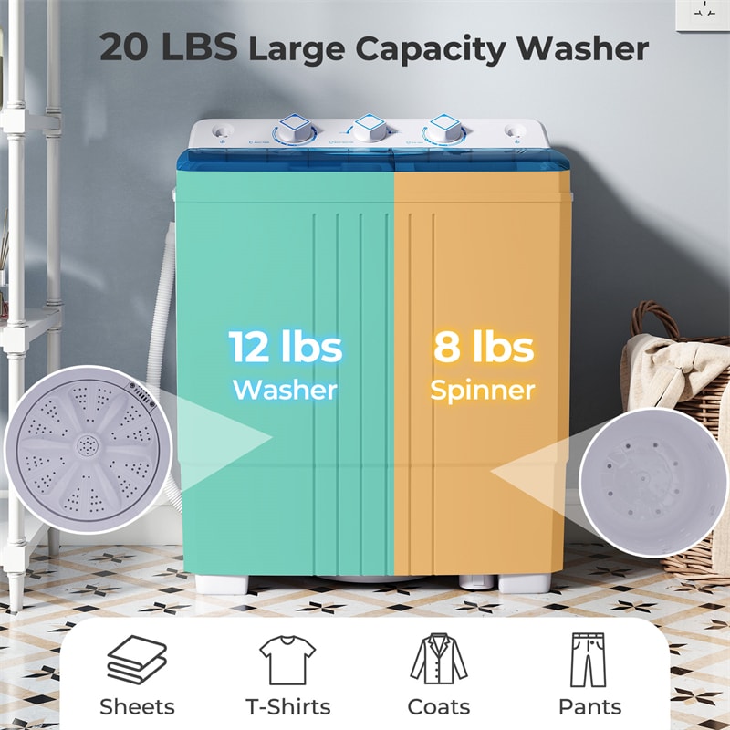 20 LBS 2-in-1 Portable Washing Machine, Twin Tub Top Load Washer Dryer Combo for RV Dorm Apartment