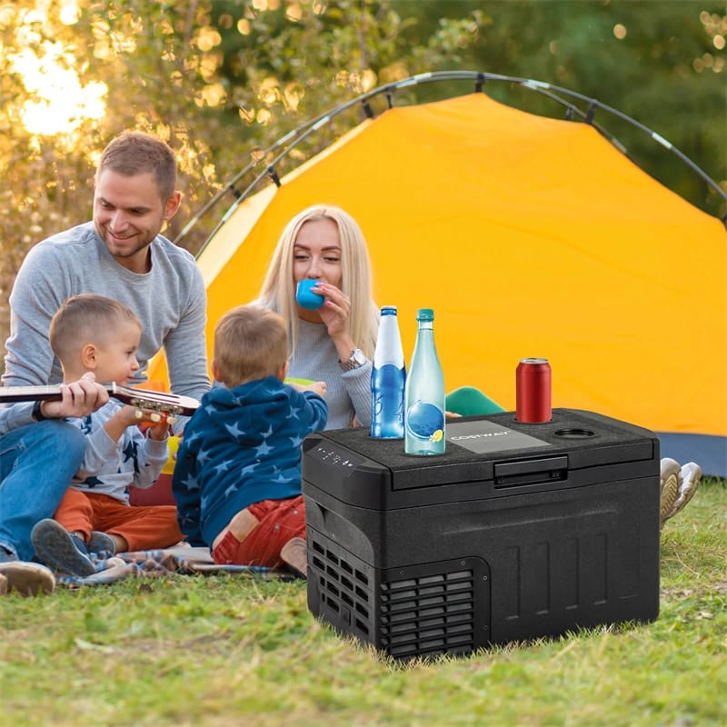 23/32/42QT Portable Car Refrigerator with -4°F~68°F Adjustable Range, 12V/24V DC 100-240V AC Electric Car Cooler Freezer for Camping, RV, Travel
