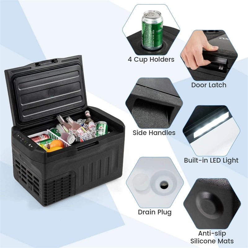 23/32/42QT Portable Car Refrigerator with -4°F~68°F Adjustable Range, 12V/24V DC 100-240V AC Electric Car Cooler Freezer for Camping, RV, Travel