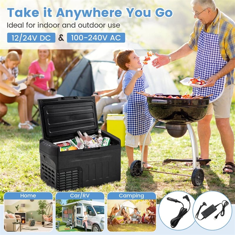23/32/42QT Portable Car Refrigerator with -4°F~68°F Adjustable Range, 12V/24V DC 100-240V AC Electric Car Cooler Freezer for Camping, RV, Travel