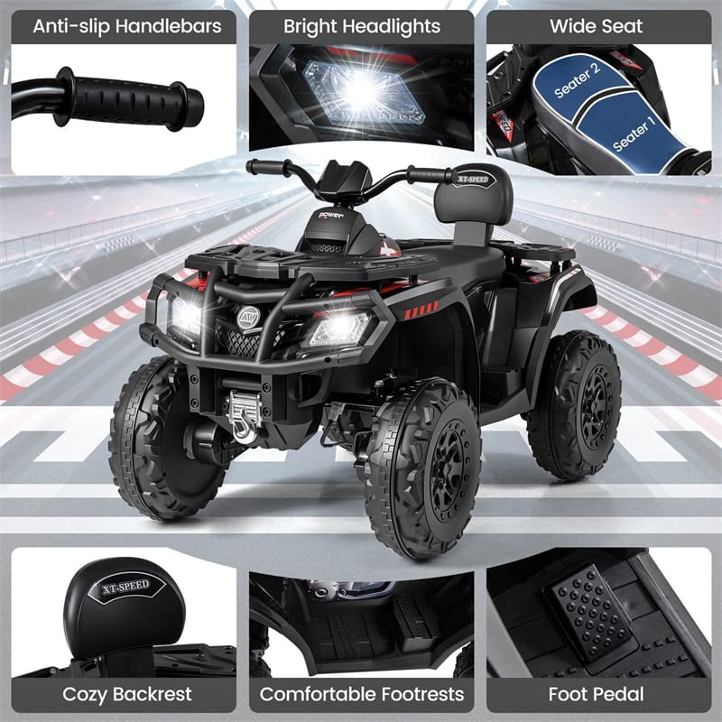 24V 2-Seater Kids ATV with 4 Motors, Soft Start, Spring Suspension & LED Lights, Electric 4 Wheeler Quad Ride On Toy for Boys Girls Ages 3-8